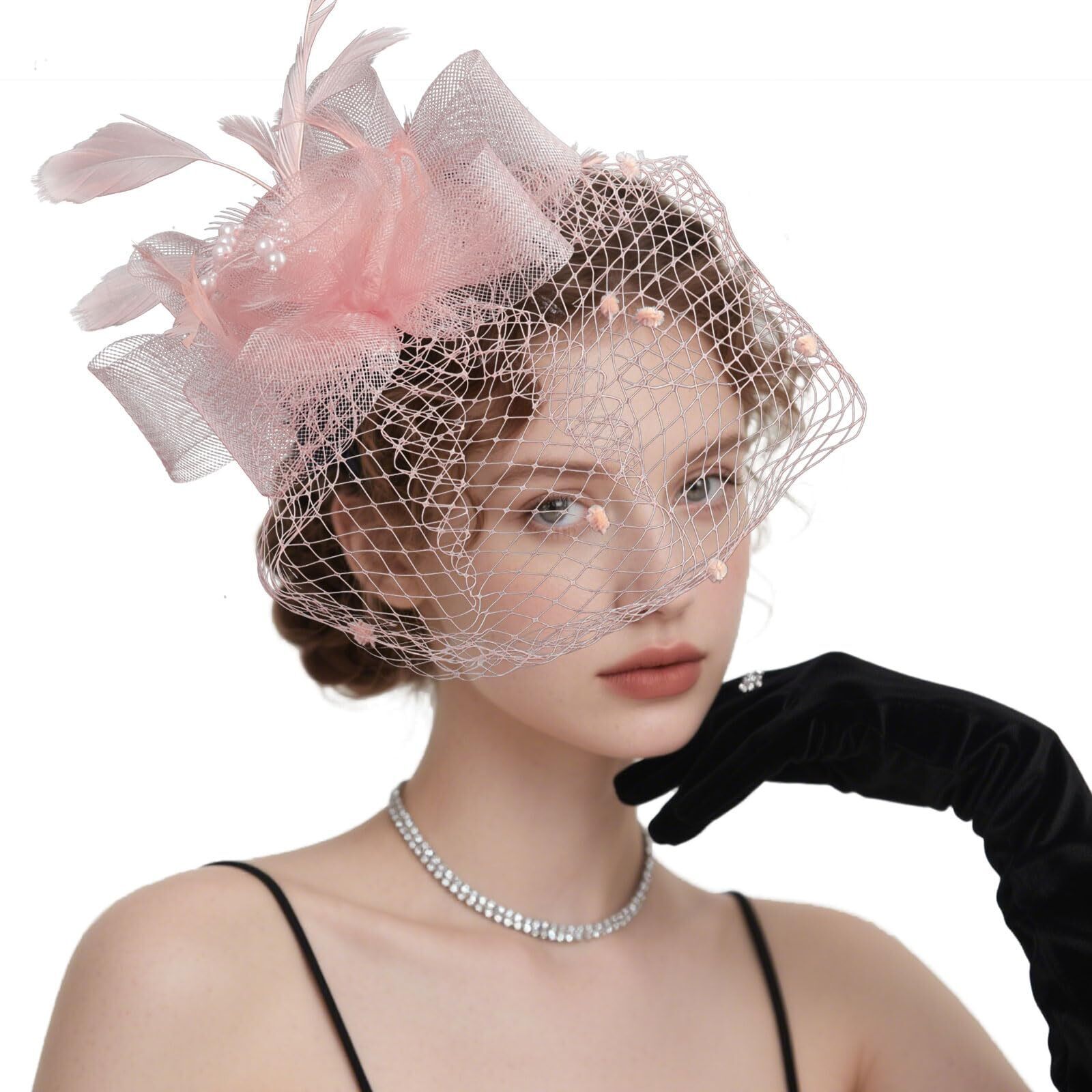 9667 Fascinators Hats For Women Tea Party Hat Feather Headwear With Veils